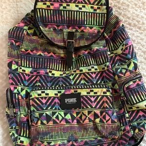 Victoria Secret Pink Neon Aztec Print Backpack. Book bag or Beach Bag.